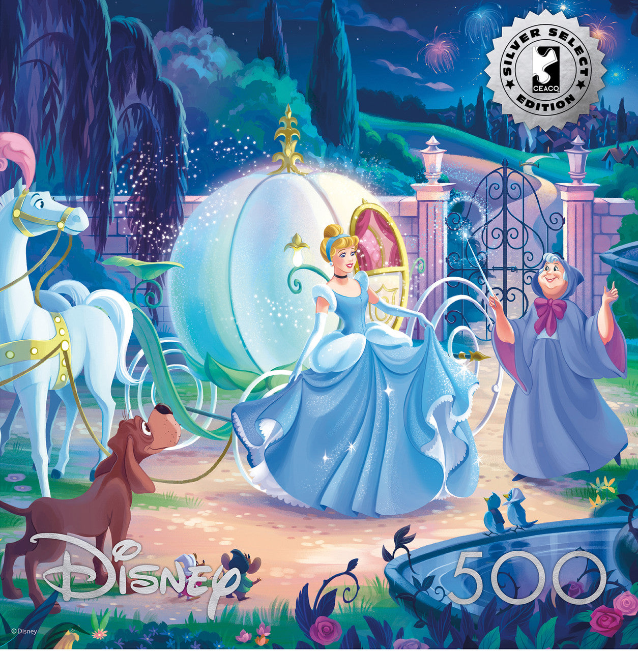 Ceaco Puzzle: Disney - Cinderellas Carriage 500 Piece Puzzle (Silver Select Edition) - Giftable Package With Silver Foil Accents