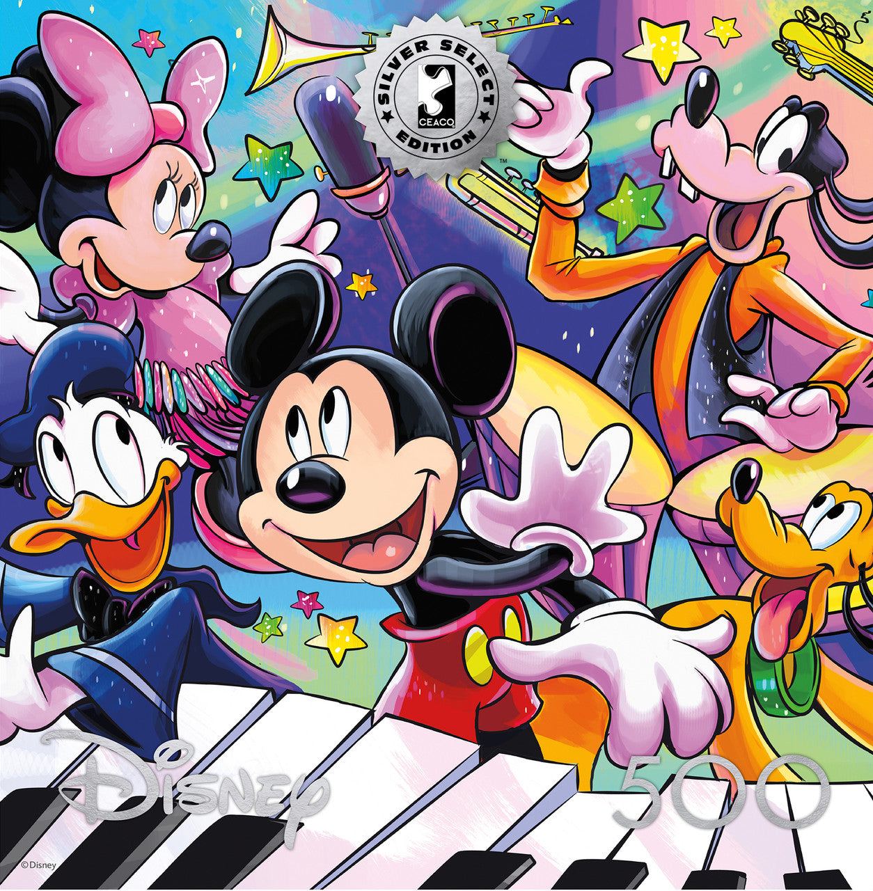 Ceaco Puzzle: Disney: Mickey's Music 500 Piece Puzzle (Silver Select Edition) - Giftable Package With Silver Foil Accents
