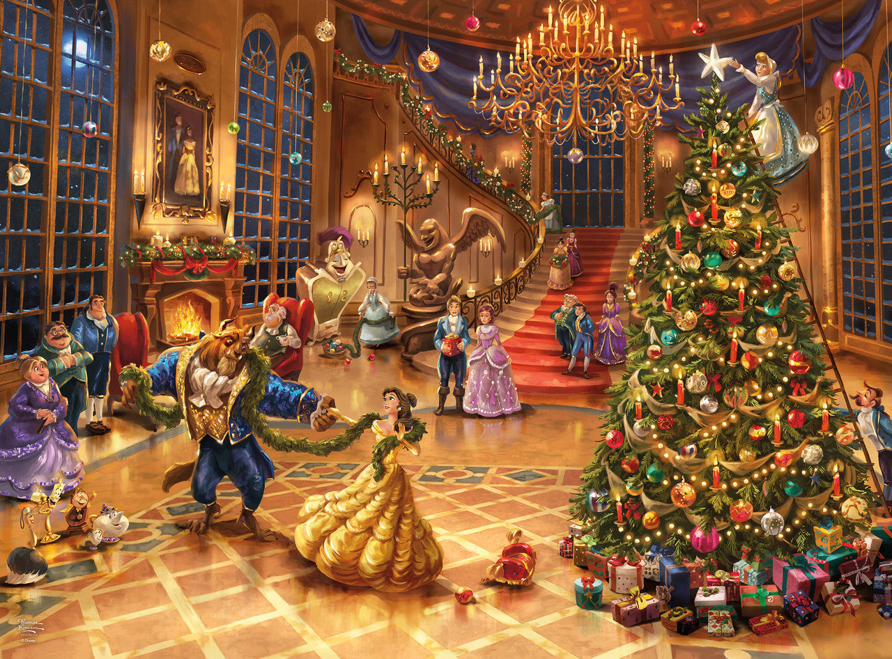 Ceaco Puzzle: Beauty and the Beast Christmas Celebration 1000 Piece Puzzle (Silver Select Edition) - Giftable Package With Silver Foil Accents