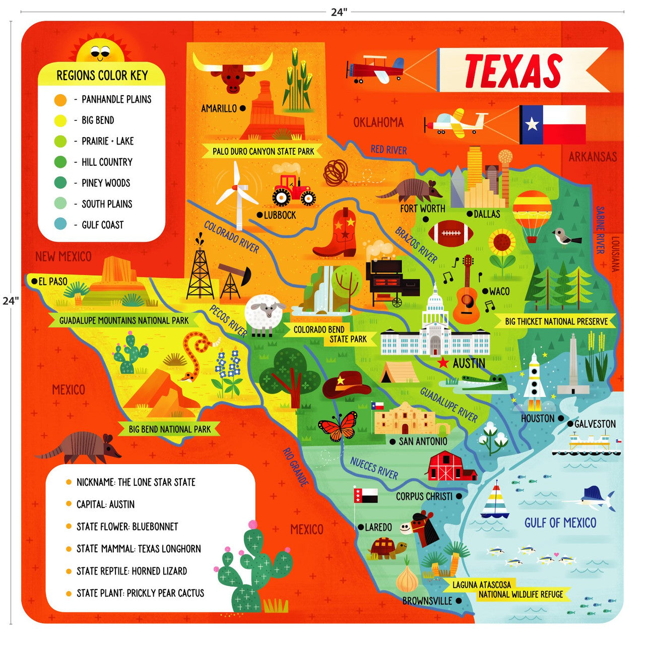 Little Buffalo State Puzzle 49-Piece Texas Jigsaw Puzzle - Kids Puzzles: Ages 4+