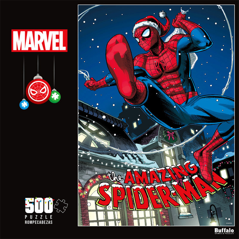 Marvel Spider-Man Swinging Into The Holidays 500 Piece Jigsaw Puzzle Front