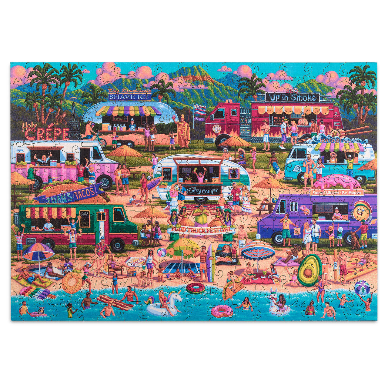 Wood Puzzle: Hawaiian Food Truck Festival-Whimsy Pieces 250 Piece Puzzle