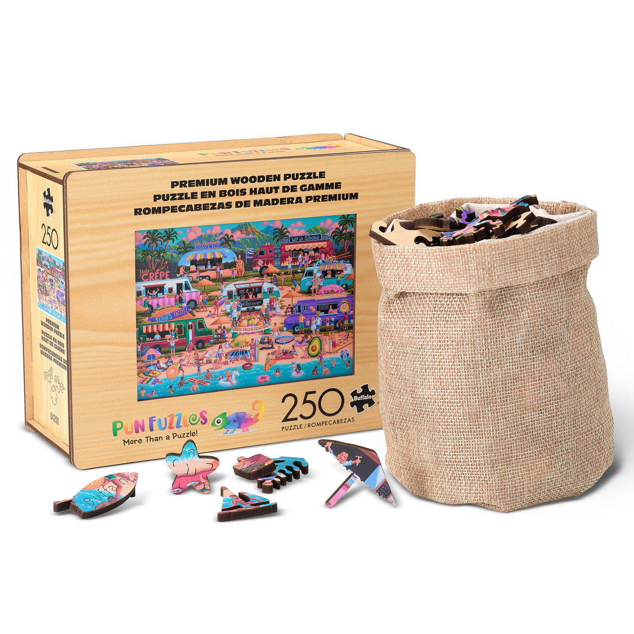 Wood Puzzle: Hawaiian Food Truck Festival-Whimsy Pieces 250 Piece Puzzle