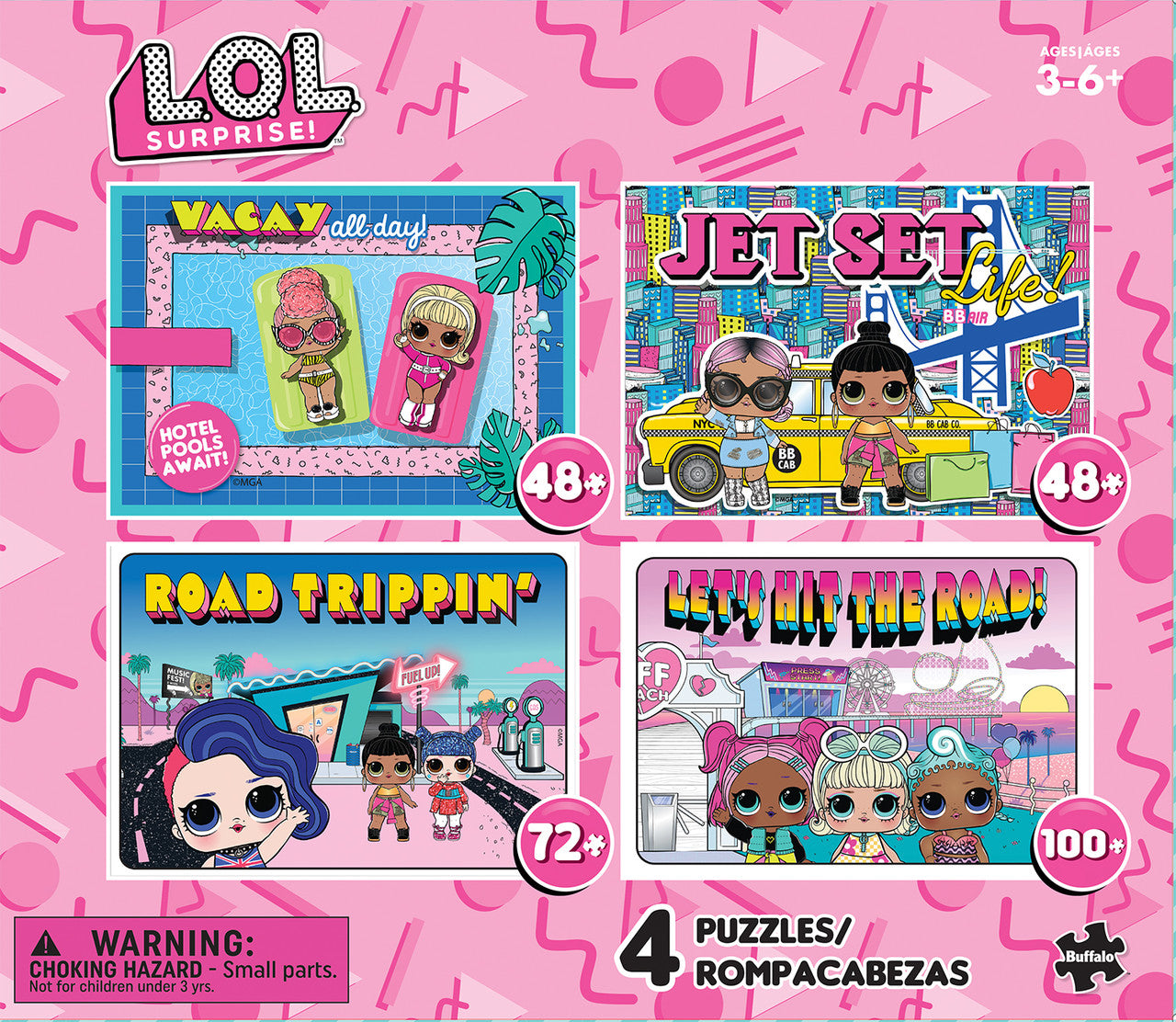 Kids  - LOL Travel - Multipack 4 x 1 Puzzles - 48, 72 & 100 Piece Puzzles