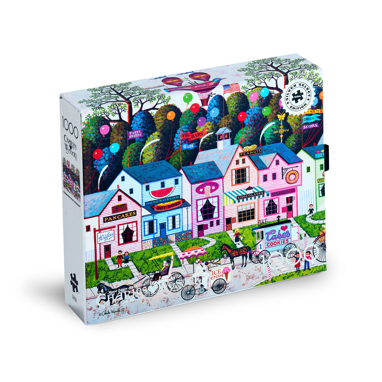 Charles Wysocki - Confection Street 1000 Piece Puzzle - Silver Select: Giftable Box With Silver Foil Accents