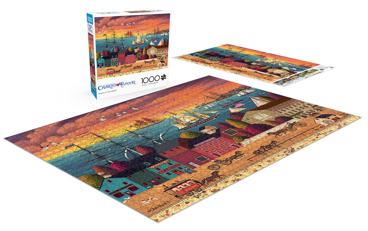 Charles Wysocki: Hoopla at the Harbor 1000 Piece Puzzle – Buffalo