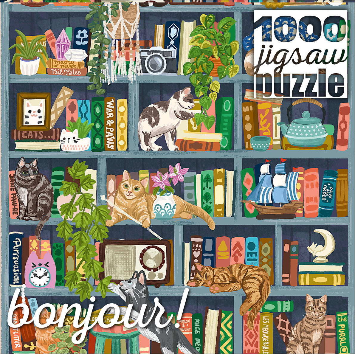 Bonjour: Cats at Home Library 1000 Piece Puzzle