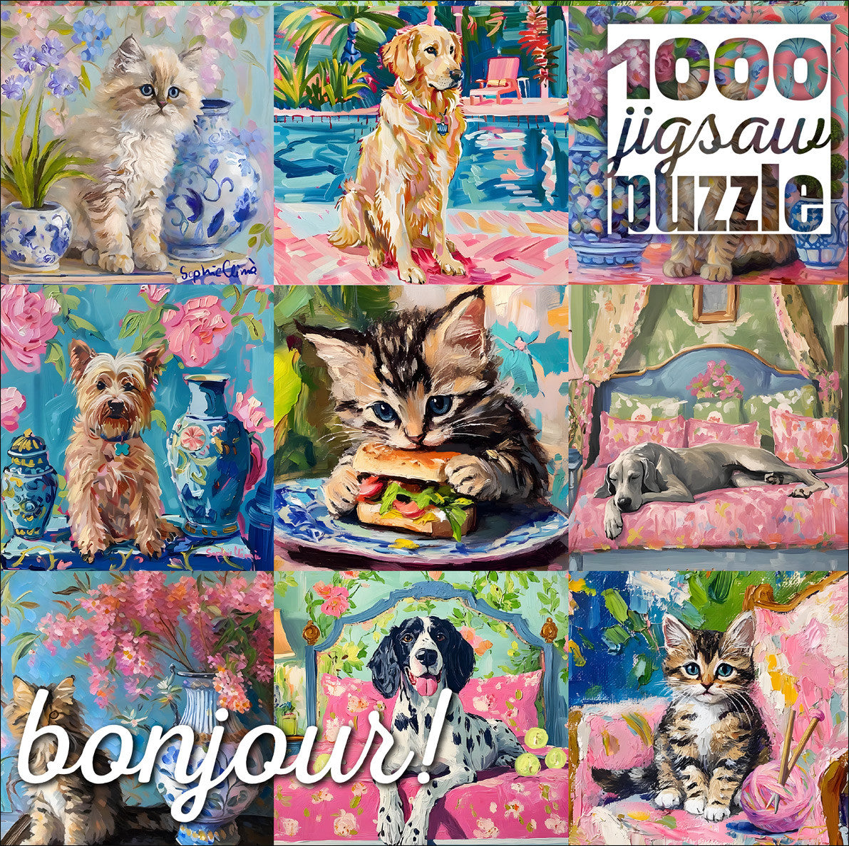 Bonjour: Cats and Dogs Collage 1000 Piece Puzzle