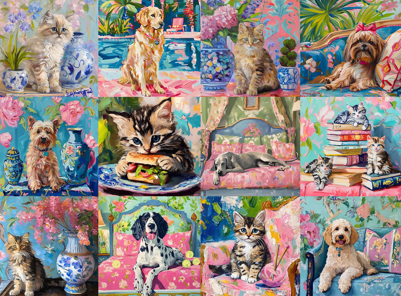 Bonjour: Cats and Dogs Collage 1000 Piece Puzzle
