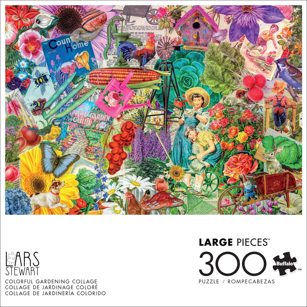 Lars Stewart: Colorful Gardening Collage 300 Large Piece Puzzle
