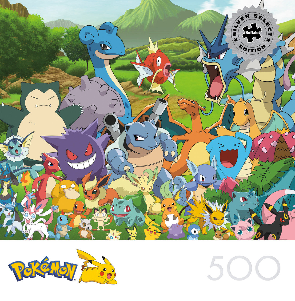 Pokemon Favorites Group 500 Piece Puzzle (Silver Select Edition) - Giftable Package With Silver Foil Accents