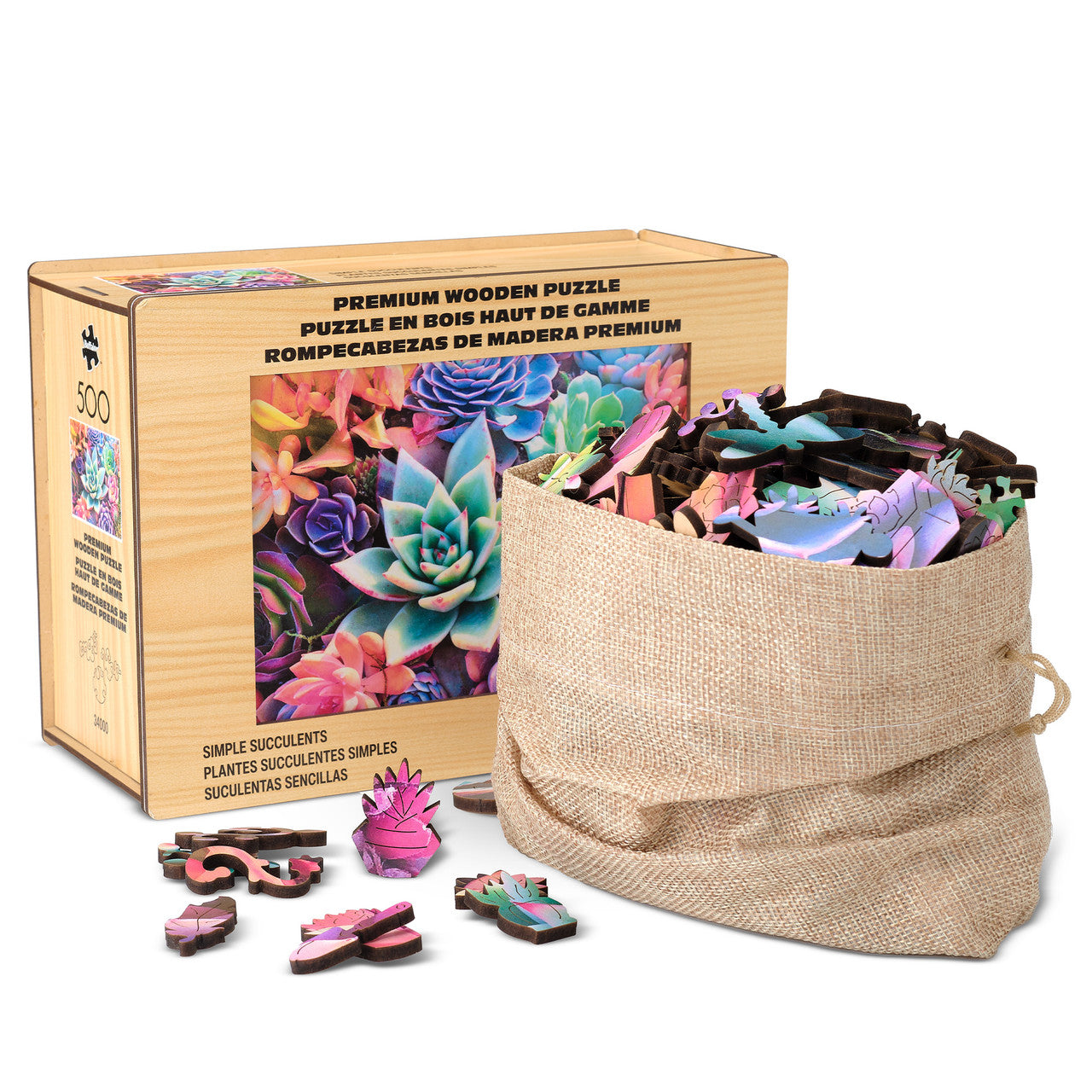 Wood Puzzle: Simple Succulent-Whimsy Pieces 500 Piece Puzzle