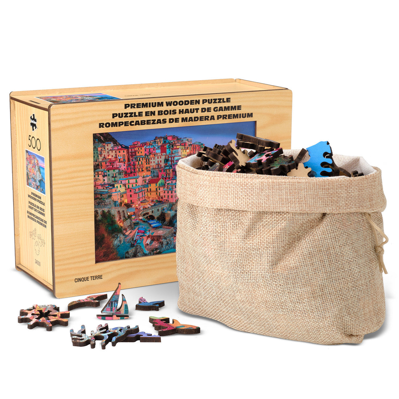 Wood Puzzle: Cinque Terre-Whimsy Pieces 500 Piece Puzzle