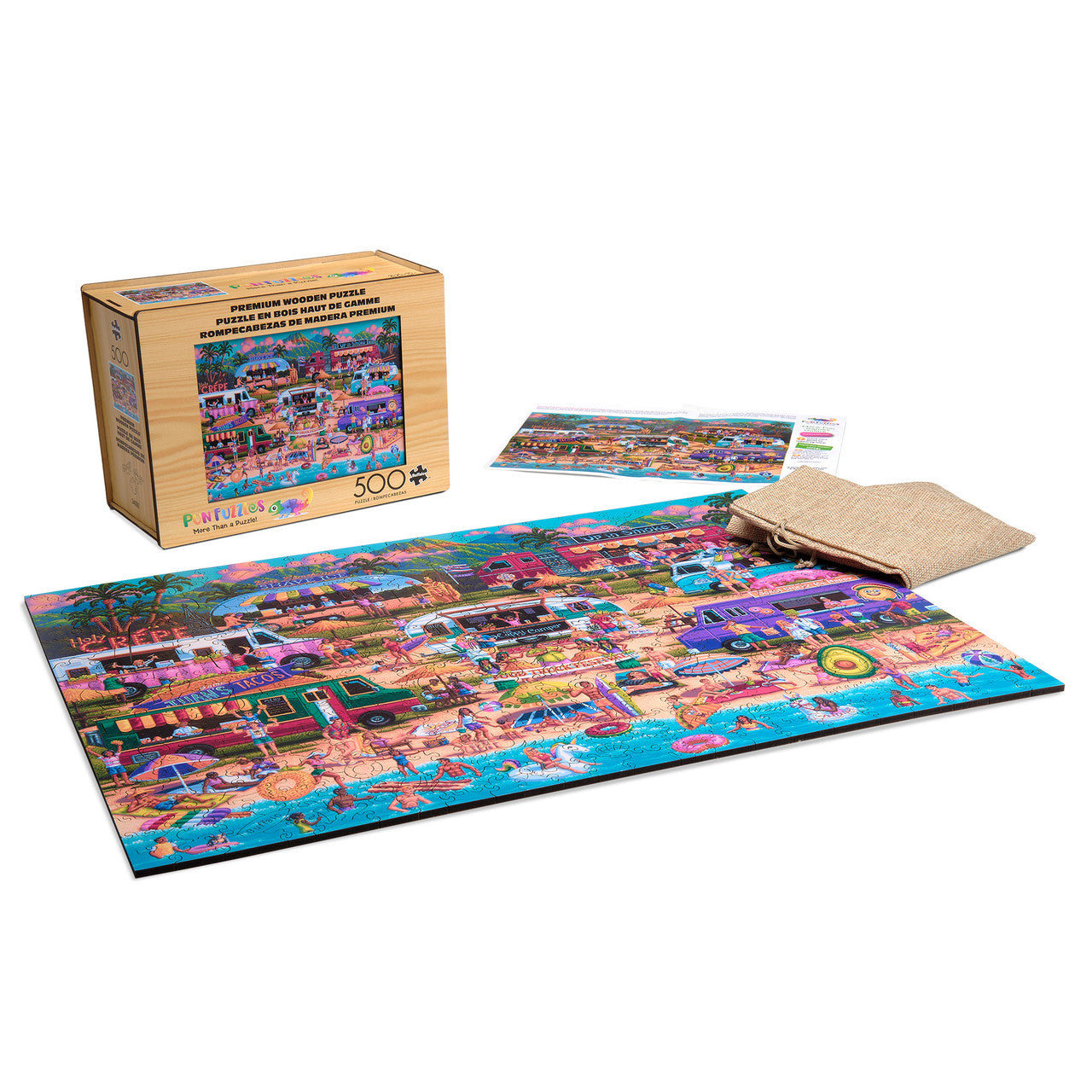 Wood Puzzle: Hawaiian Food Truck Festival-Whimsy Pieces 500 Piece Puzzle