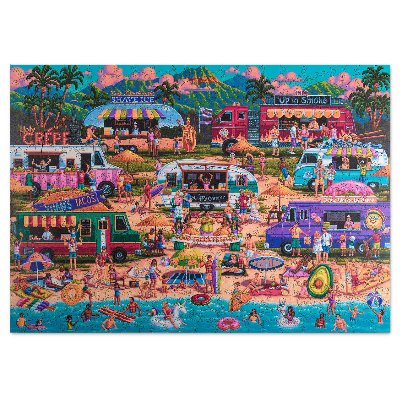 Wood Puzzle: Hawaiian Food Truck Festival-Whimsy Pieces 500 Piece Puzzle