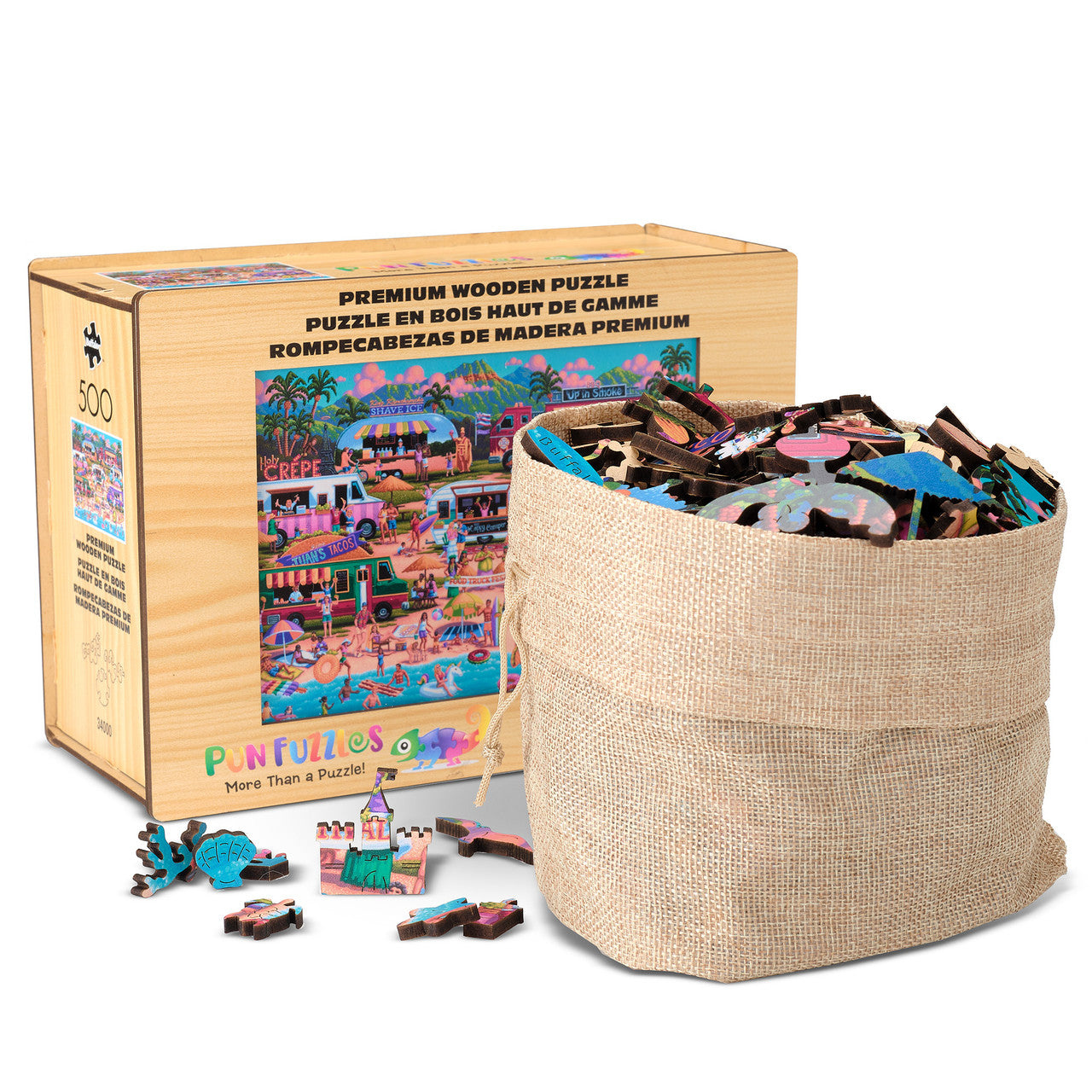 Wood Puzzle: Hawaiian Food Truck Festival-Whimsy Pieces 500 Piece Puzzle