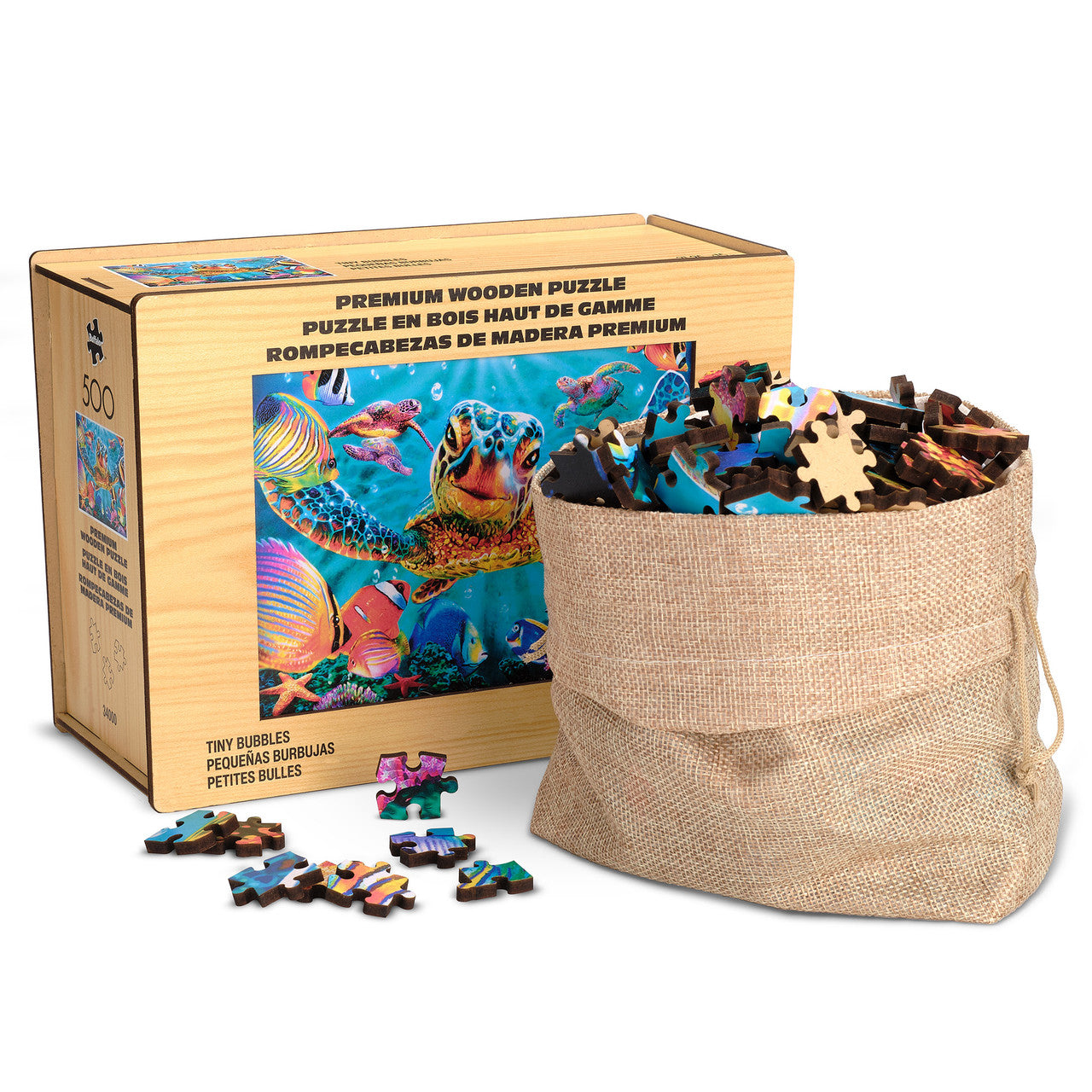 Wood Puzzle: Tiny Bubbles 500 Piece Puzzle
