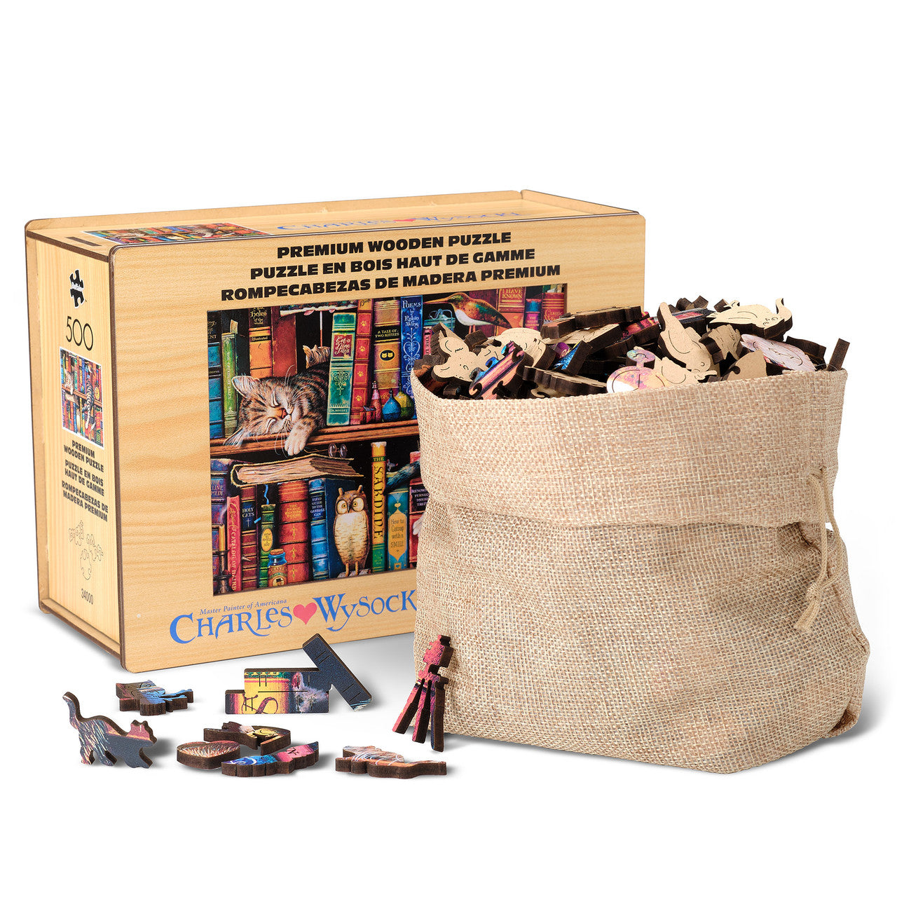 Wood Puzzle: Charles Wysocki: Frederick the Literate-Whimsy Pieces 500 Piece Puzzle