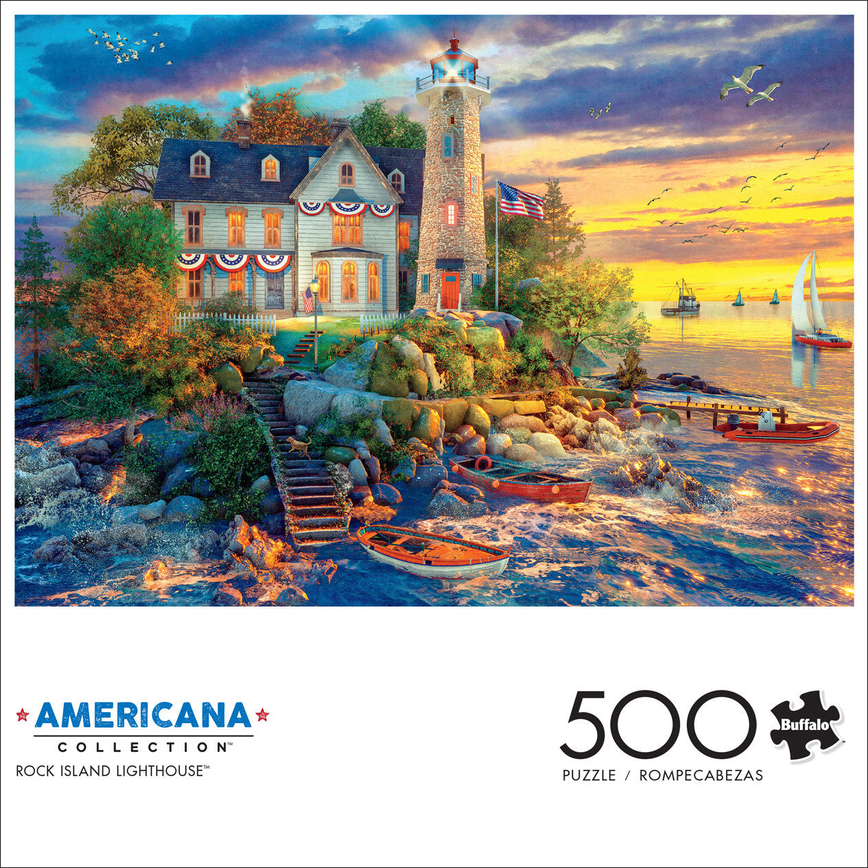 AMERICANA: Rock Island Lighthouse 500 Piece Jigsaw Puzzle