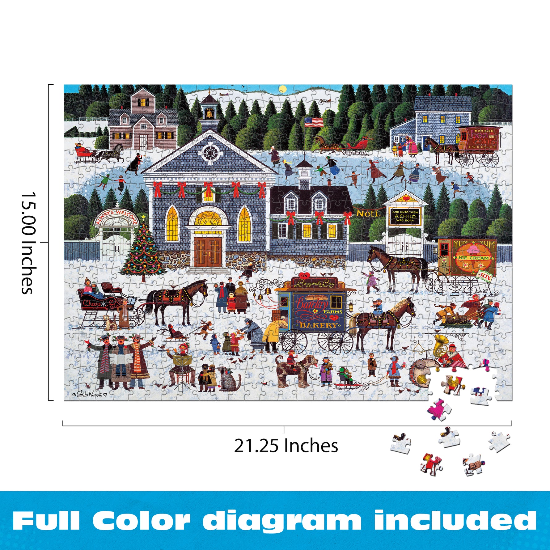 Charles Wysocki - Churchyard Christmas 500 PC Jigsaw Puzzle