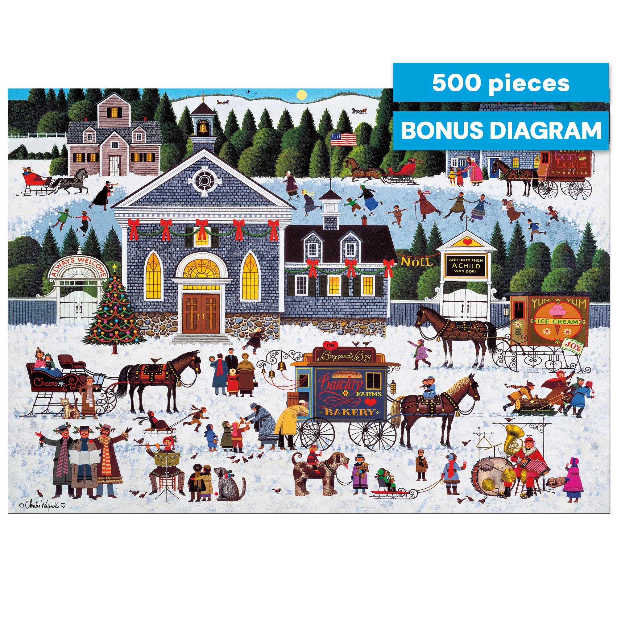 Charles Wysocki - Churchyard Christmas 500 PC Jigsaw Puzzle