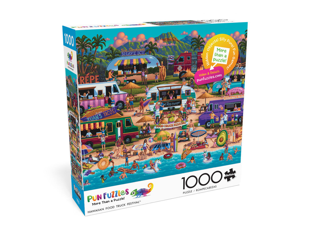 Pun Fuzzles Hawaiian Food Truck Festival 1000 Piece Jigsaw Puzzle Box