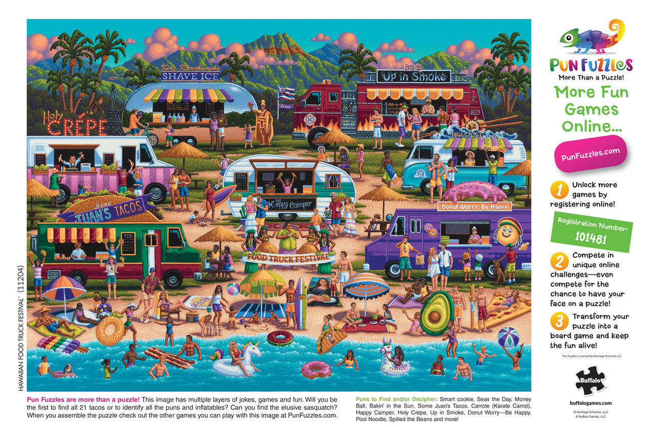 Pun Fuzzles Hawaiian Food Truck Festival 1000 Piece Jigsaw Puzzle Poster