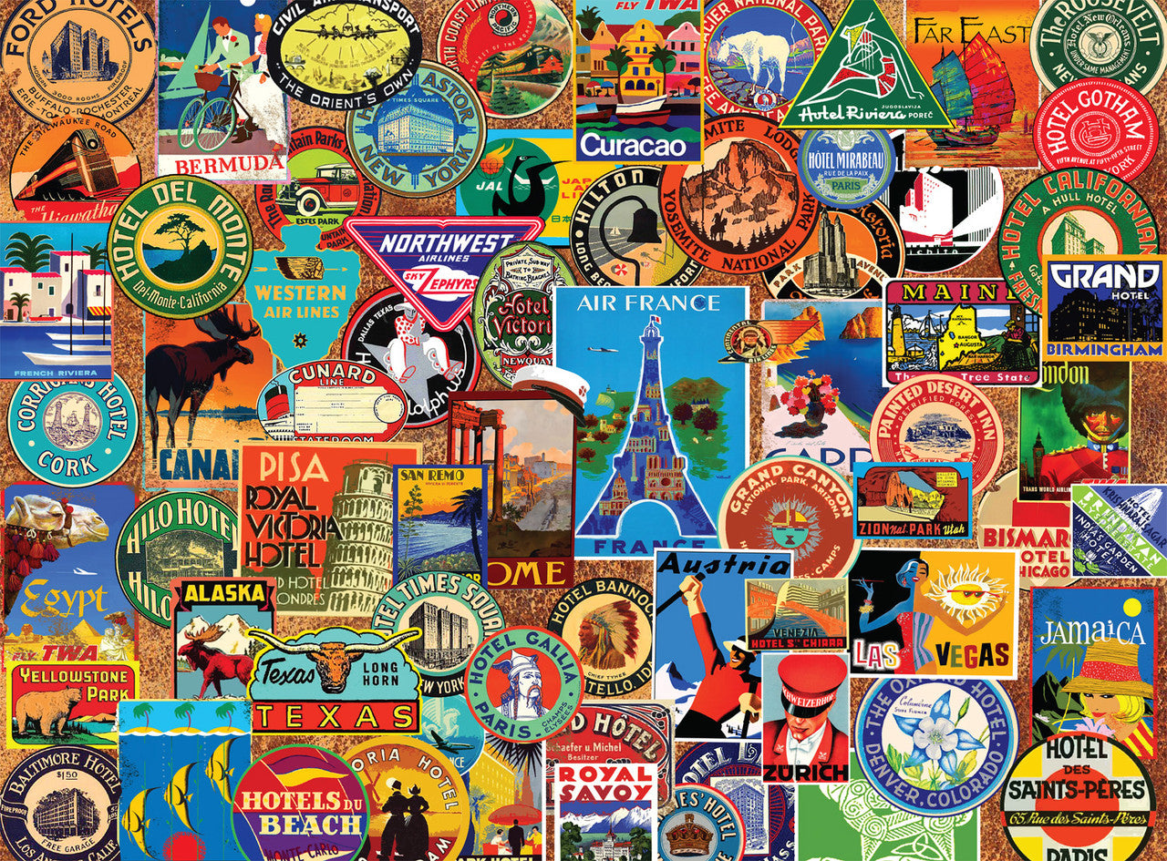 Classic Collage: Suitcase Stickers 1000 Piece Puzzle