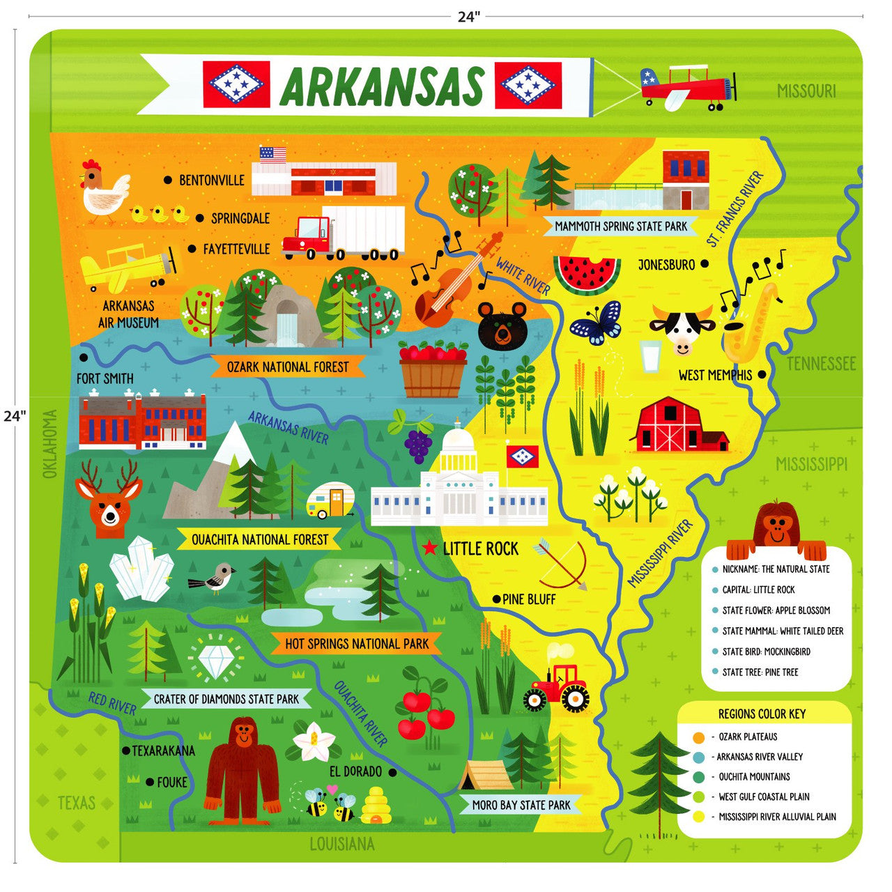 Little Buffalo State Puzzle 49-Piece Arkansas Jigsaw Puzzle - Kids Puzzles: Ages 4+