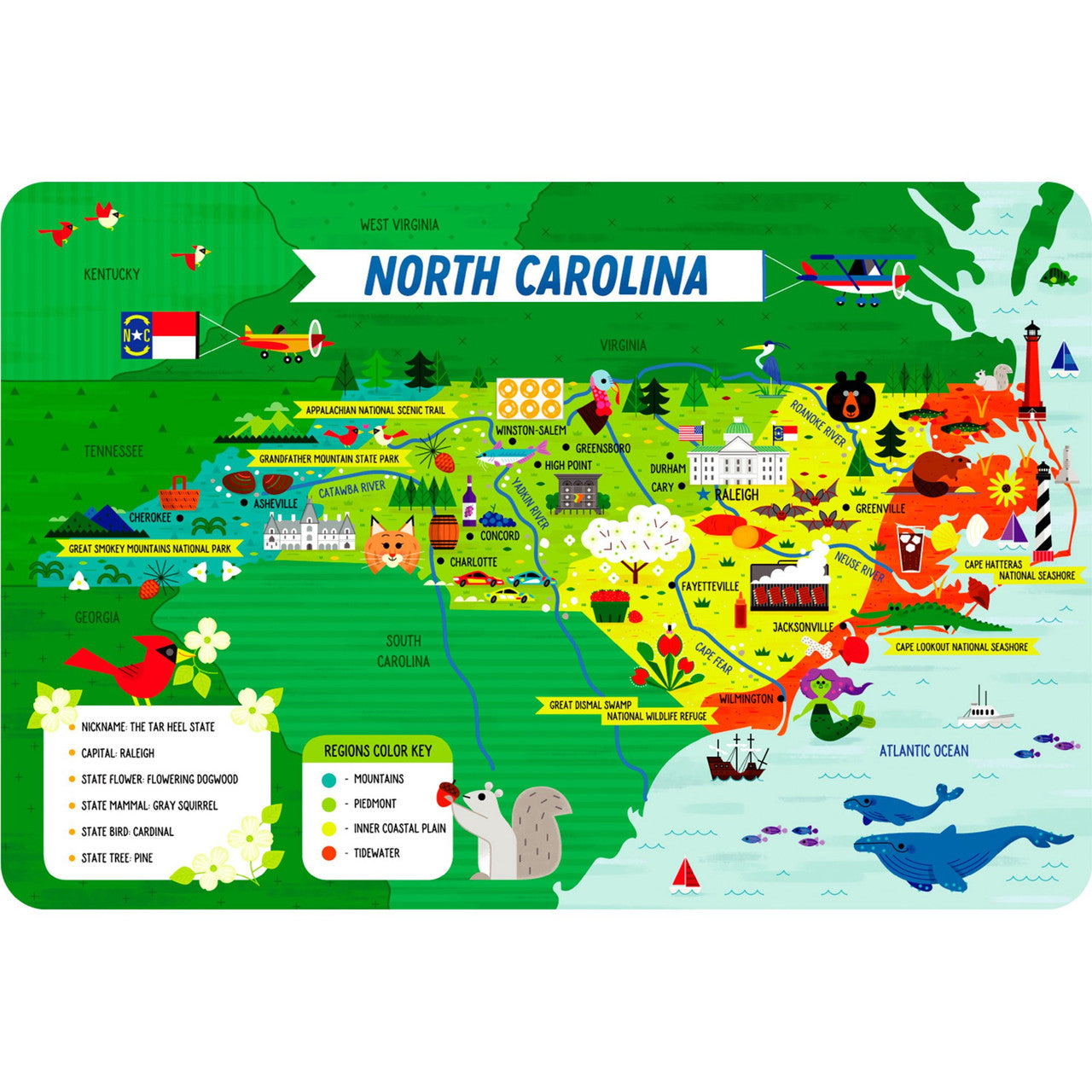 Little Buffalo State Puzzle 50-Piece North Carolina Jigsaw Puzzle - Kids Puzzles: Ages 4+
