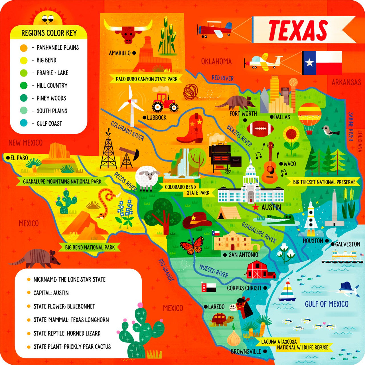 Little Buffalo State Puzzle 49-Piece Texas Jigsaw Puzzle - Kids Puzzles: Ages 4+