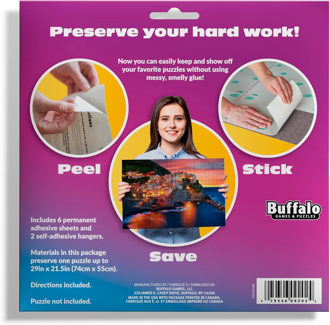 Puzzle Presto! Peel & Stick Puzzle Saver – The Original, Best Way to Preserve Your Finished Puzzle! Includes 6 Adhesive Sheets & 2 Hangers