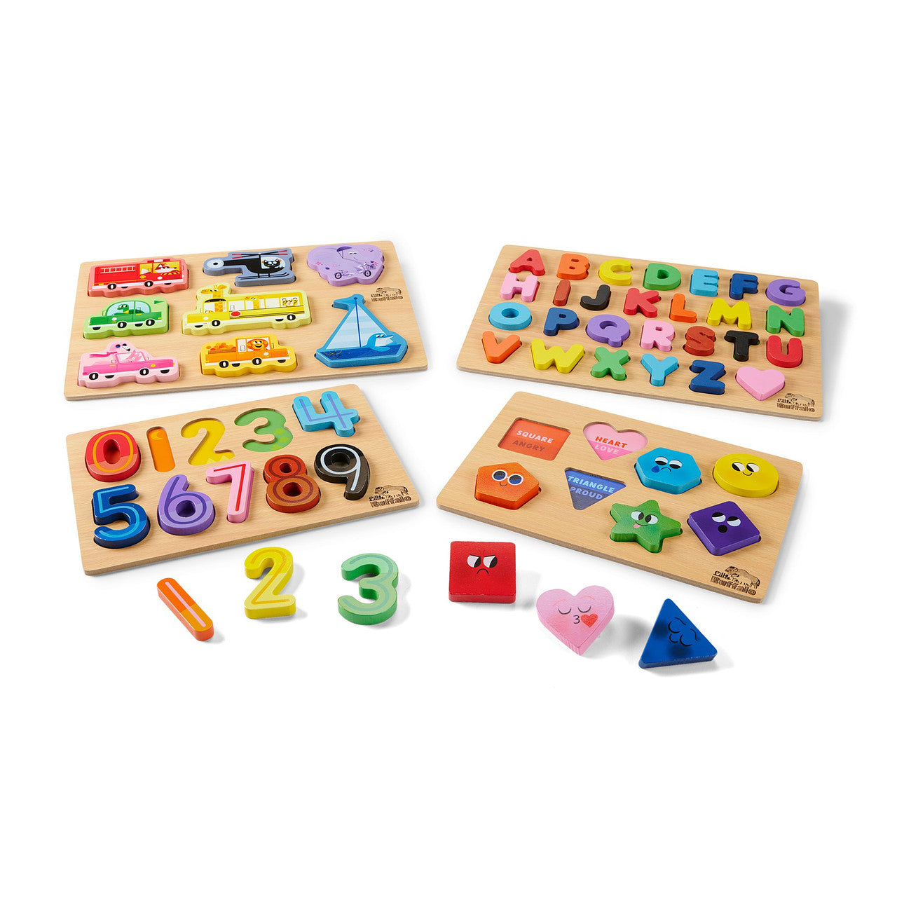 Little Buffalo - 4 Pack Wooden Jigsaw Puzzles for Kids Ages 3+