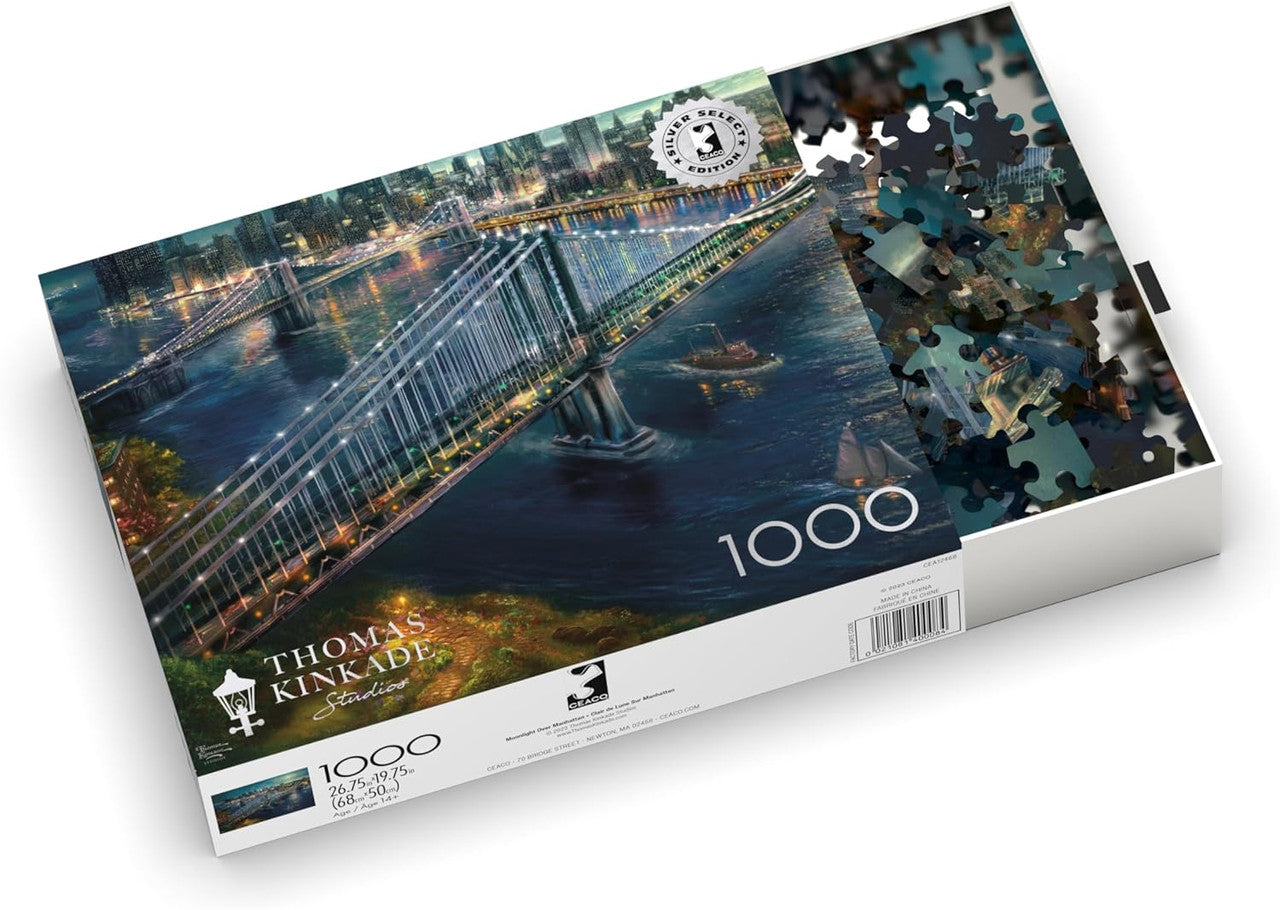 Ceaco Puzzle: Moonlight Over Manhattan 1000 Piece Puzzle (Silver Select: Giftable package with silver foil accents)