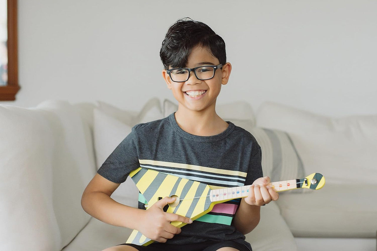 Tinkertar  - Yellow Zebra Flying V Guitar - 1 Stringed Guitar for Kids: Intro to Music