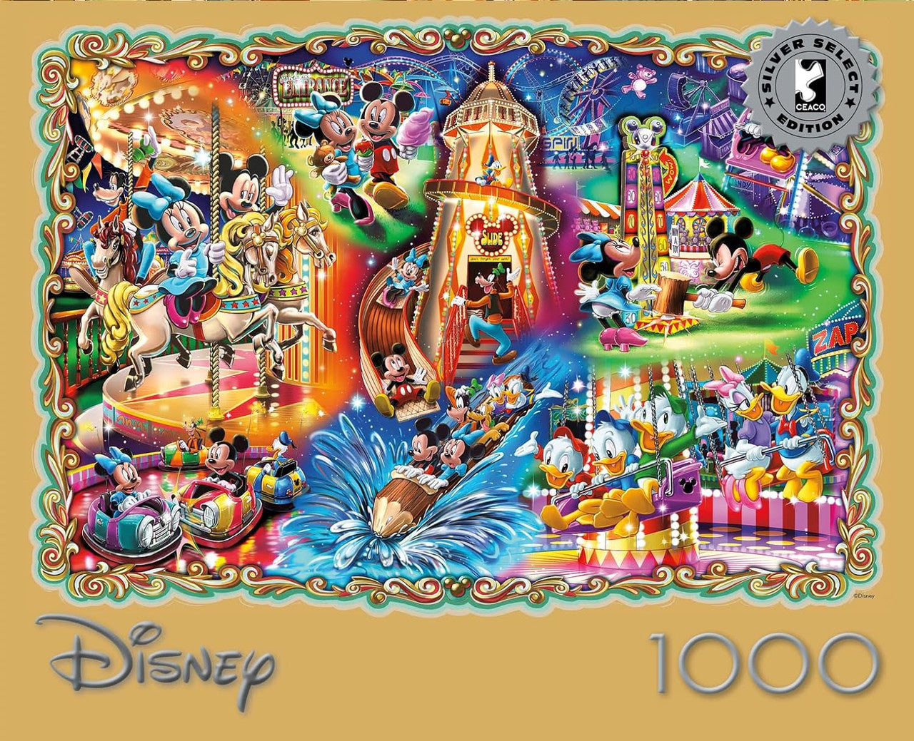 Ceaco Puzzle: Disney: Mickey's Carnival 1000 Piece Puzzle (Silver Select: Giftable package with silver foil accents)