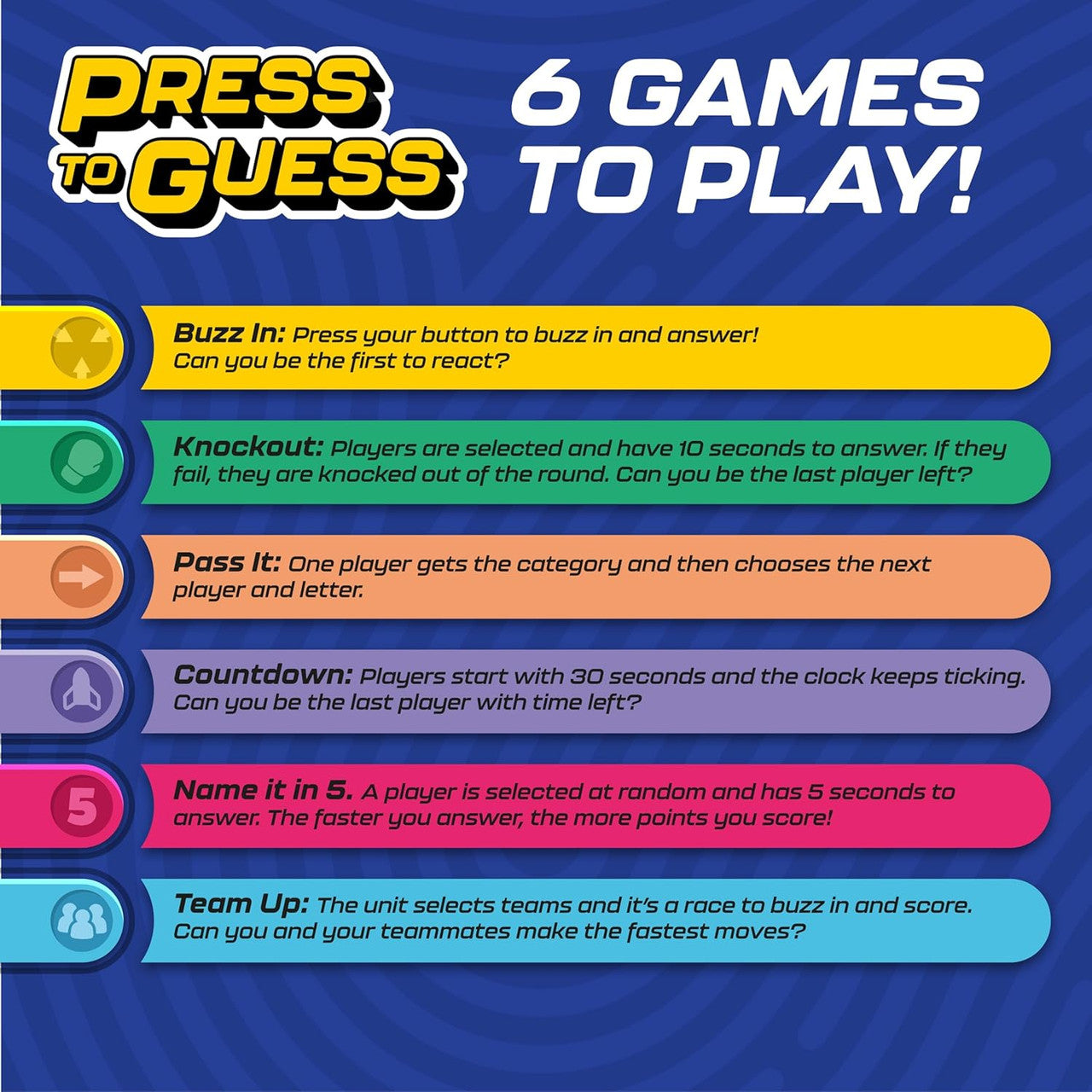 Press to Guess - Interactive Category Guessing Game | Electronic Game Board for Up to 6 Players | Guess, Challenge, and Win! Perfect for Ages 8+