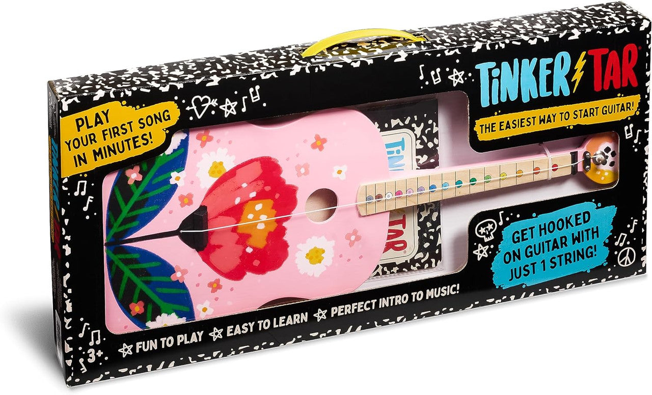 Tinkertar  - Pink Floral Acoustic Guitar - 1 Stringed Guitar for Kids: Intro to Music
