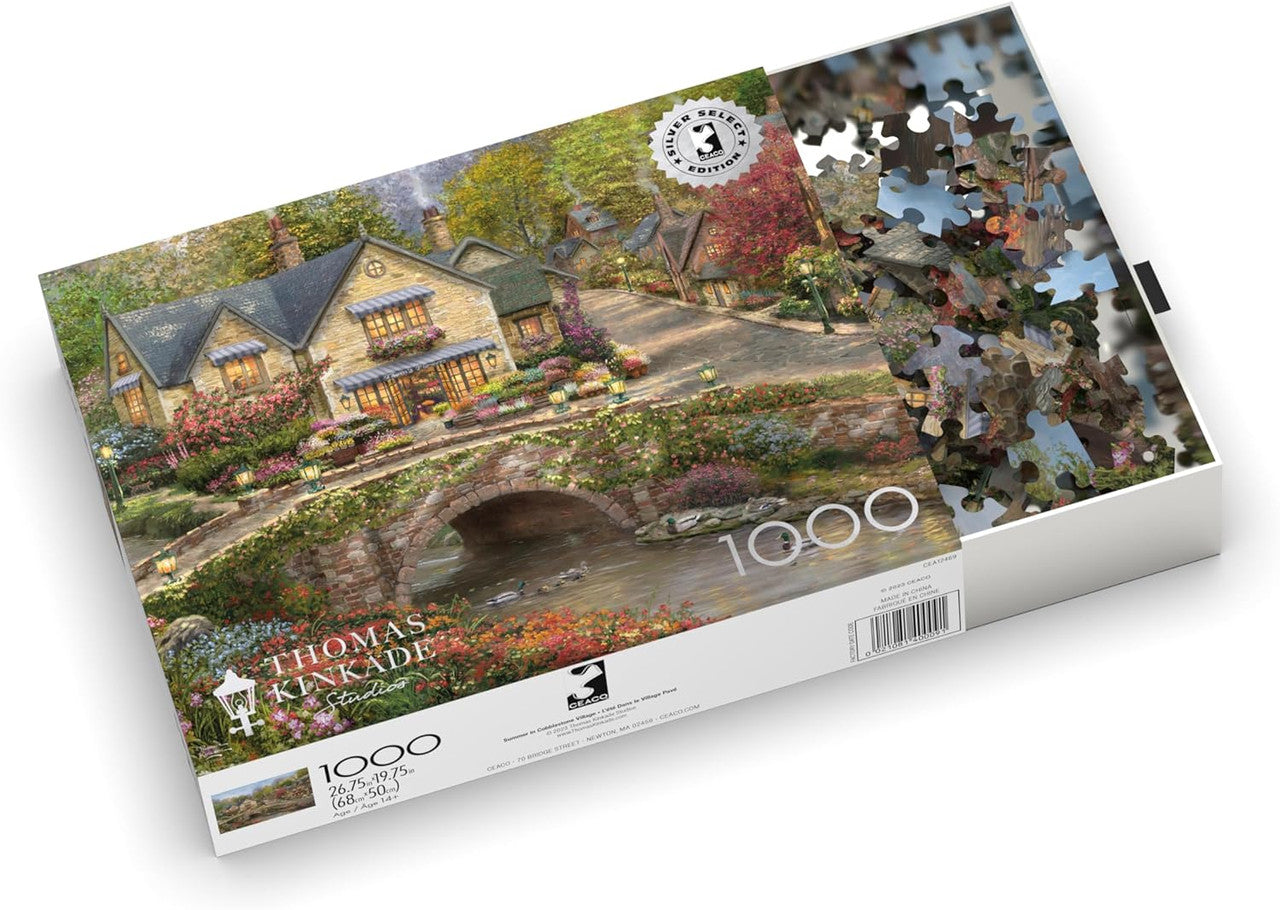 Ceaco Puzzle: Summer in Cobblestone Village 1000 Piece Puzzle (Silver Select: Giftable package with silver foil accents)