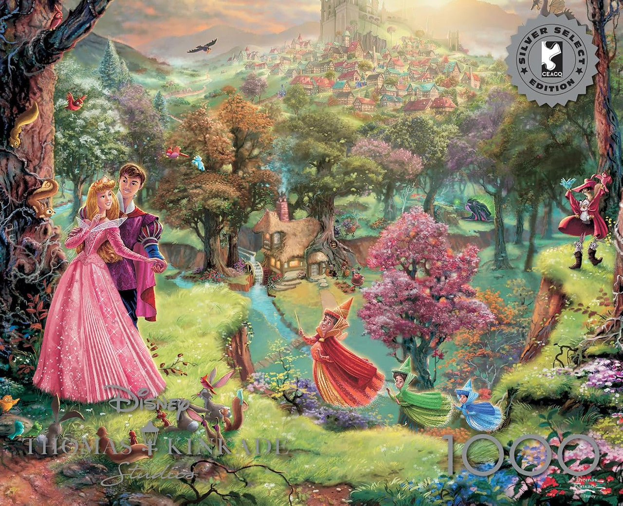 Ceaco Puzzle: Thomas Kinkade: Disney Sleeping Beauty 1000 Piece Puzzle  (Silver Select Edition) - Giftable Package With Silver Foil Accents