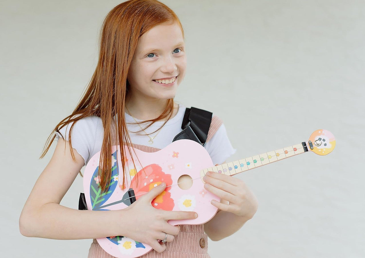 Tinkertar  - Pink Floral Acoustic Guitar - 1 Stringed Guitar for Kids: Intro to Music