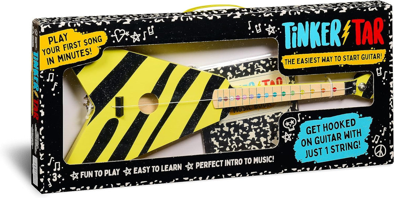 Tinkertar  - Yellow Zebra Flying V Guitar - 1 Stringed Guitar for Kids: Intro to Music