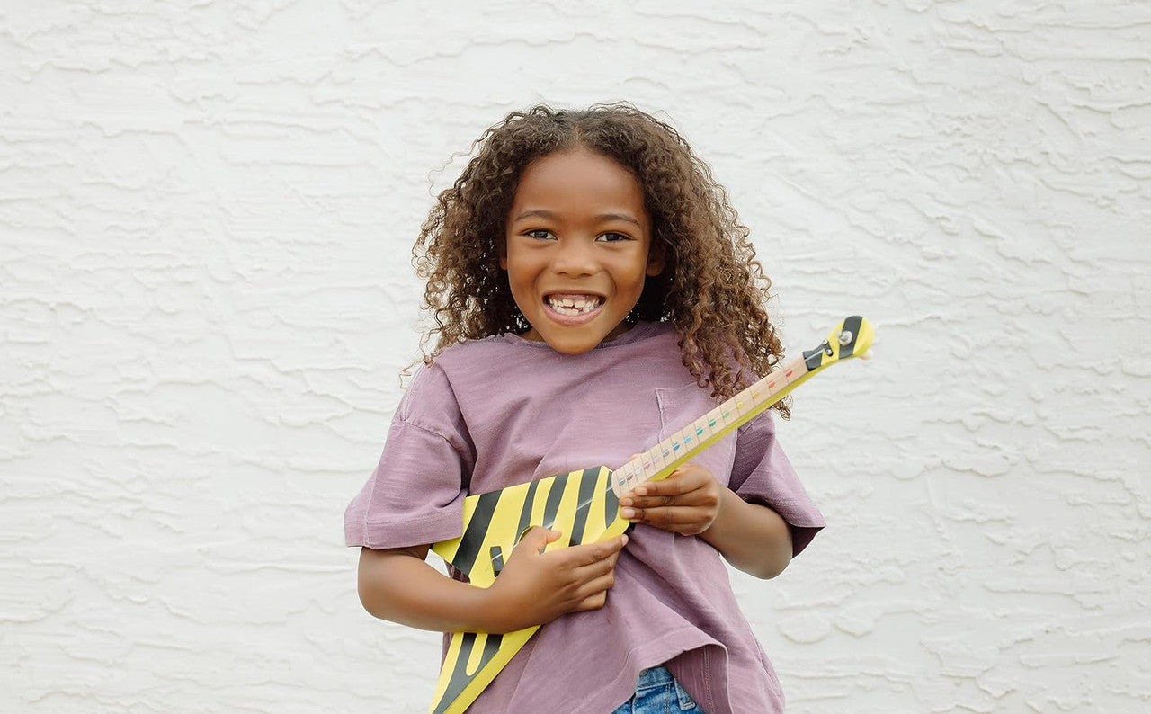Tinkertar  - Yellow Zebra Flying V Guitar - 1 Stringed Guitar for Kids: Intro to Music