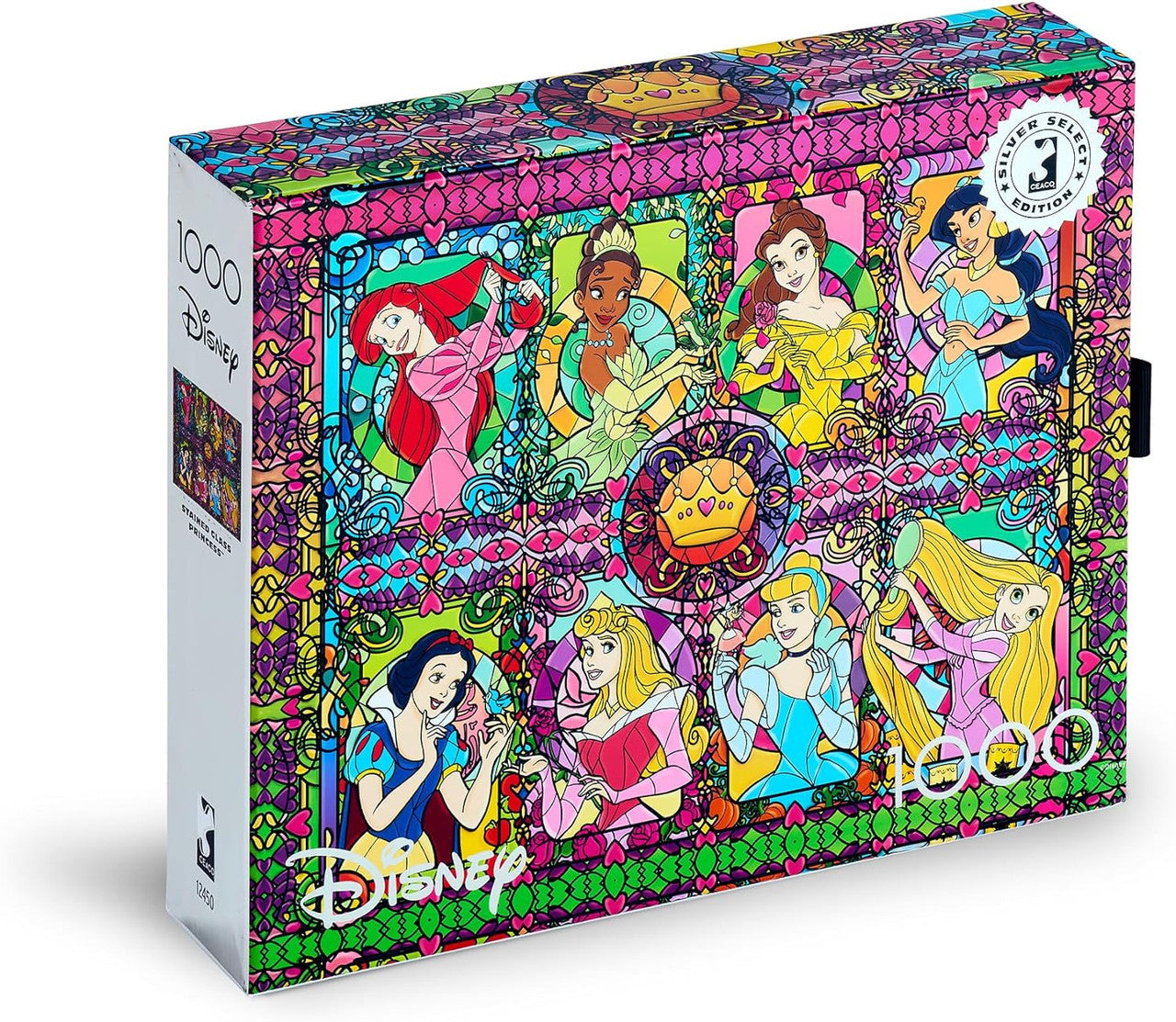 Ceaco Puzzle: Disney: Stained Glass Princess 1000 Piece Puzzle (Silver Select: Giftable package with silver foil accents)