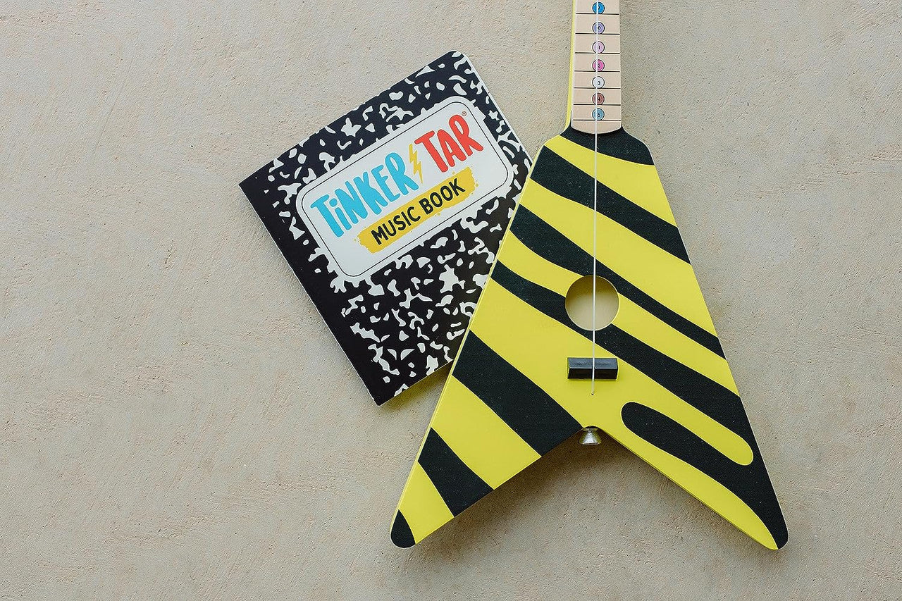 Tinkertar  - Yellow Zebra Flying V Guitar - 1 Stringed Guitar for Kids: Intro to Music