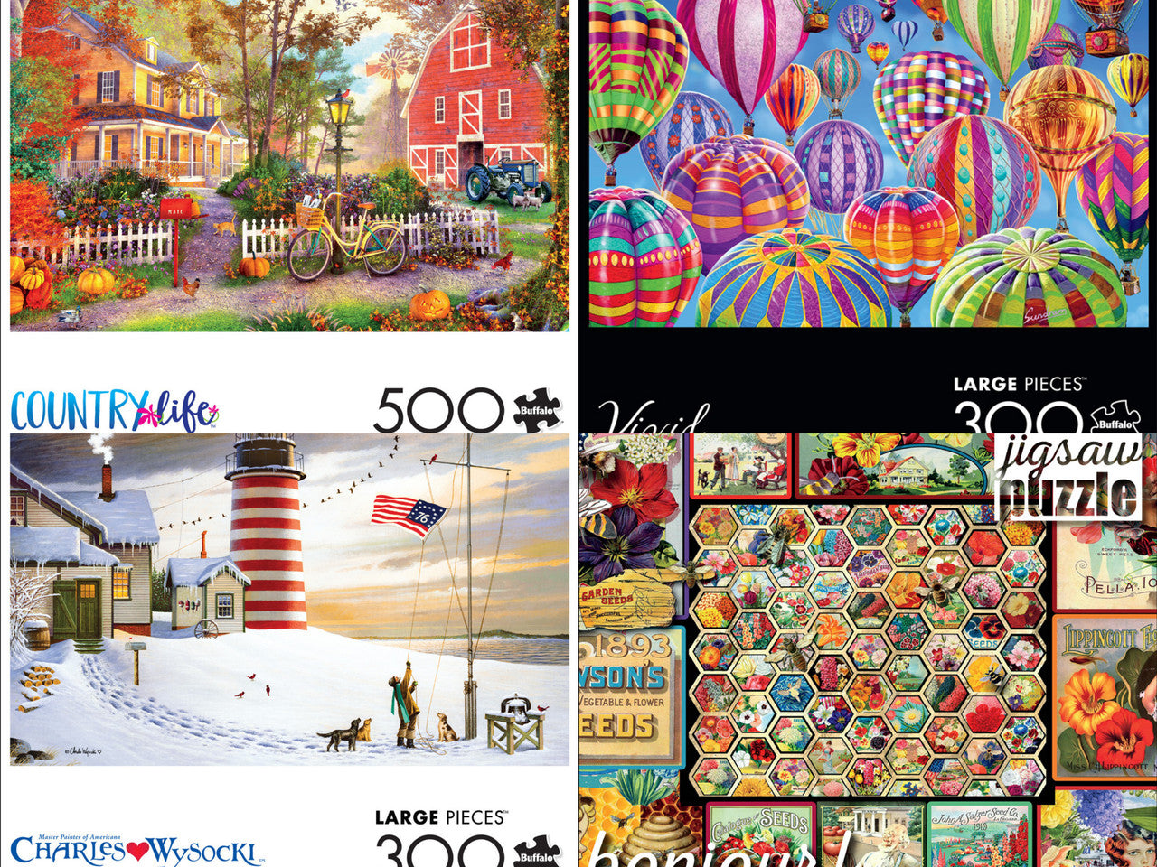 Buffalo Games SPRING 25 Puzzle Bundle – 4-Pack (2 x 300-Piece & 2 x 500-Piece Jigsaw Puzzles)