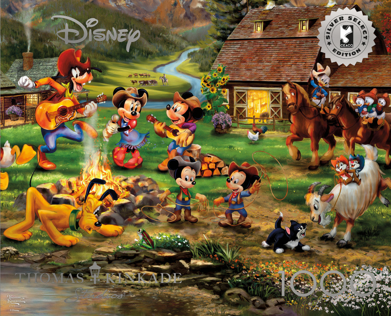 Ceaco Thomas Kinkade Disney Silver Select Mickey and Minnie Rocky Mountain Round Up 1000 Piece Puzzle