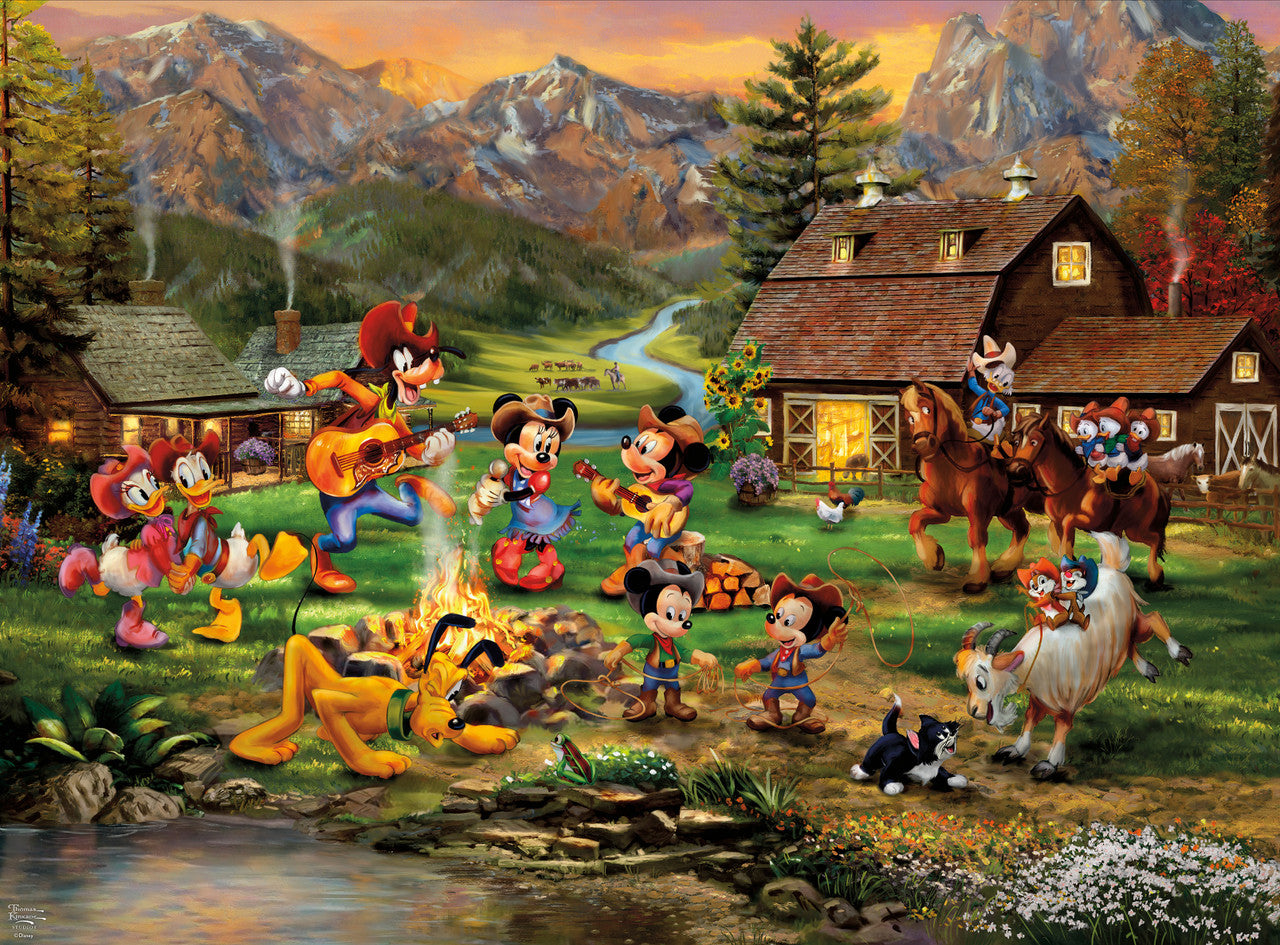 Ceaco Thomas Kinkade Disney Silver Select Mickey and Minnie Rocky Mountain Round Up 1000 Piece Puzzle
