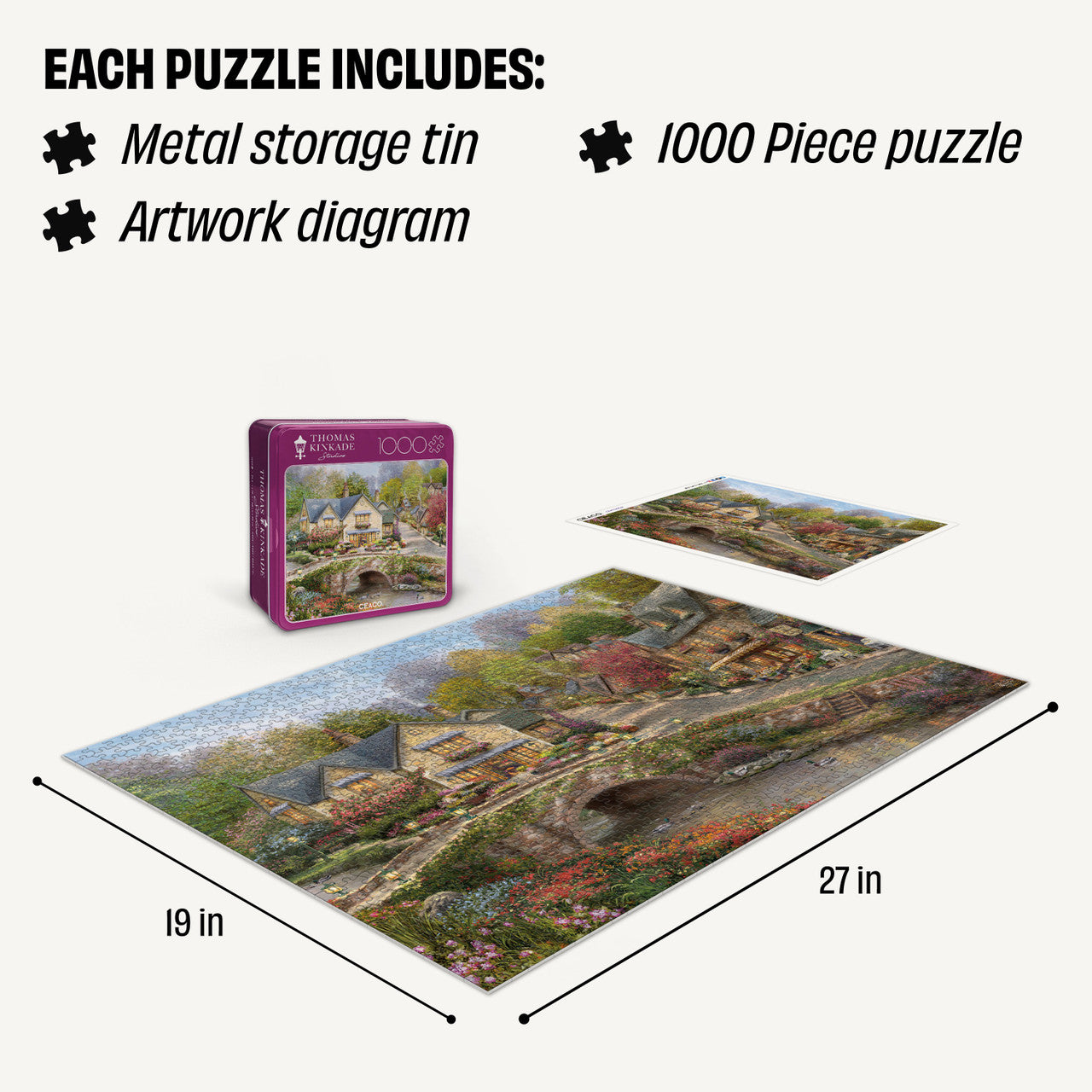 Ceaco Collector's Tin: Thomas Kinkade Summer in Cobblestone Village 1000 Piece Puzzle