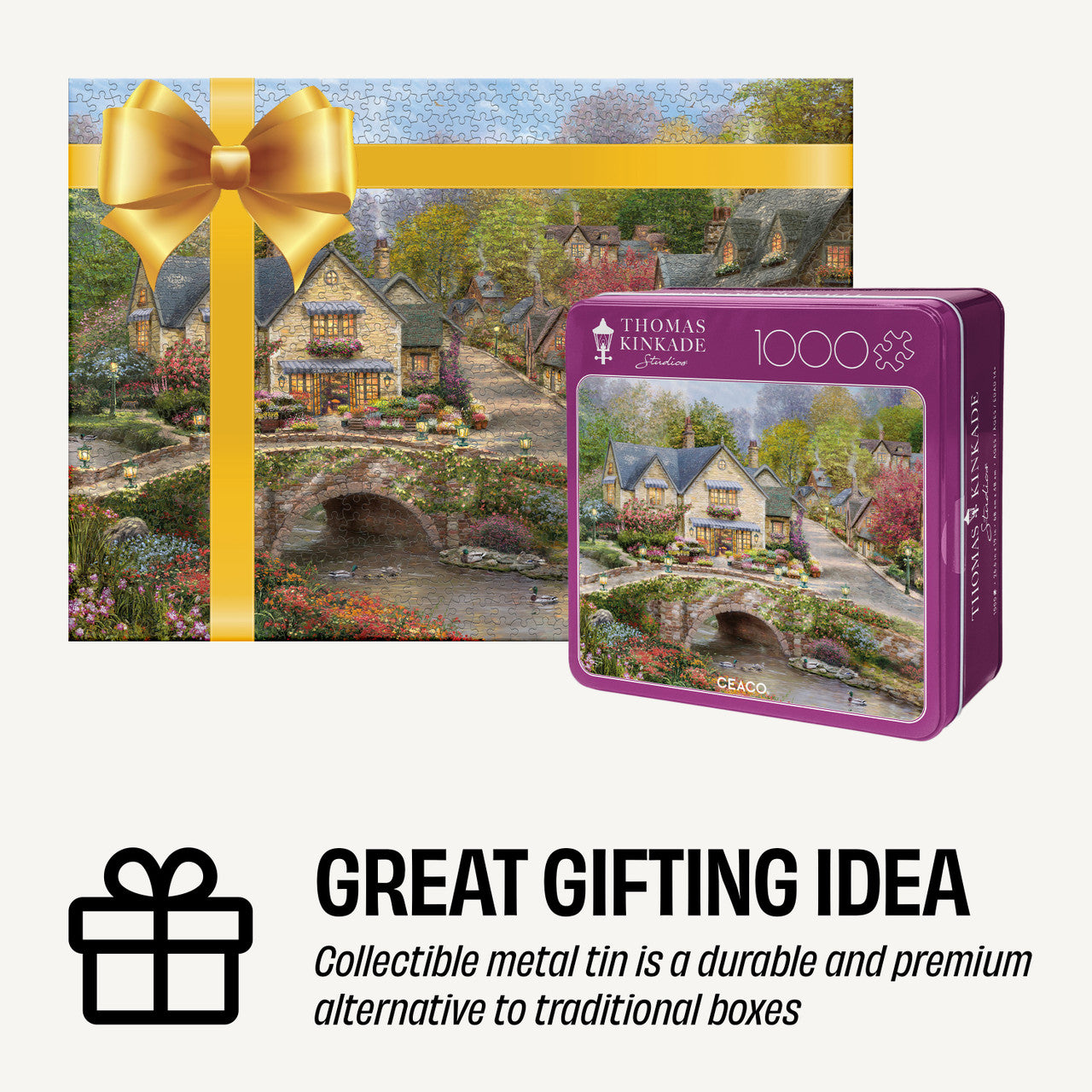 Ceaco Collector's Tin: Thomas Kinkade Summer in Cobblestone Village 1000 Piece Puzzle
